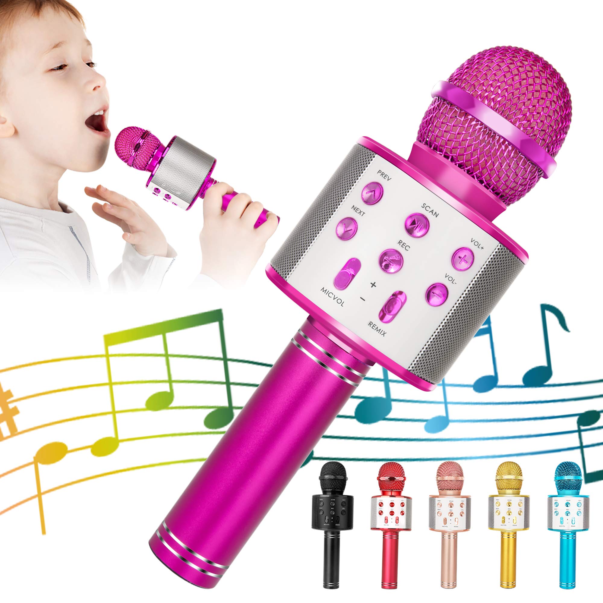 Kidwill Wireless Bluetooth Karaoke Microphone For Kids, 5-In-1 Portable Handheld Karaoke Mic Speaker Player Recorder With Adjust